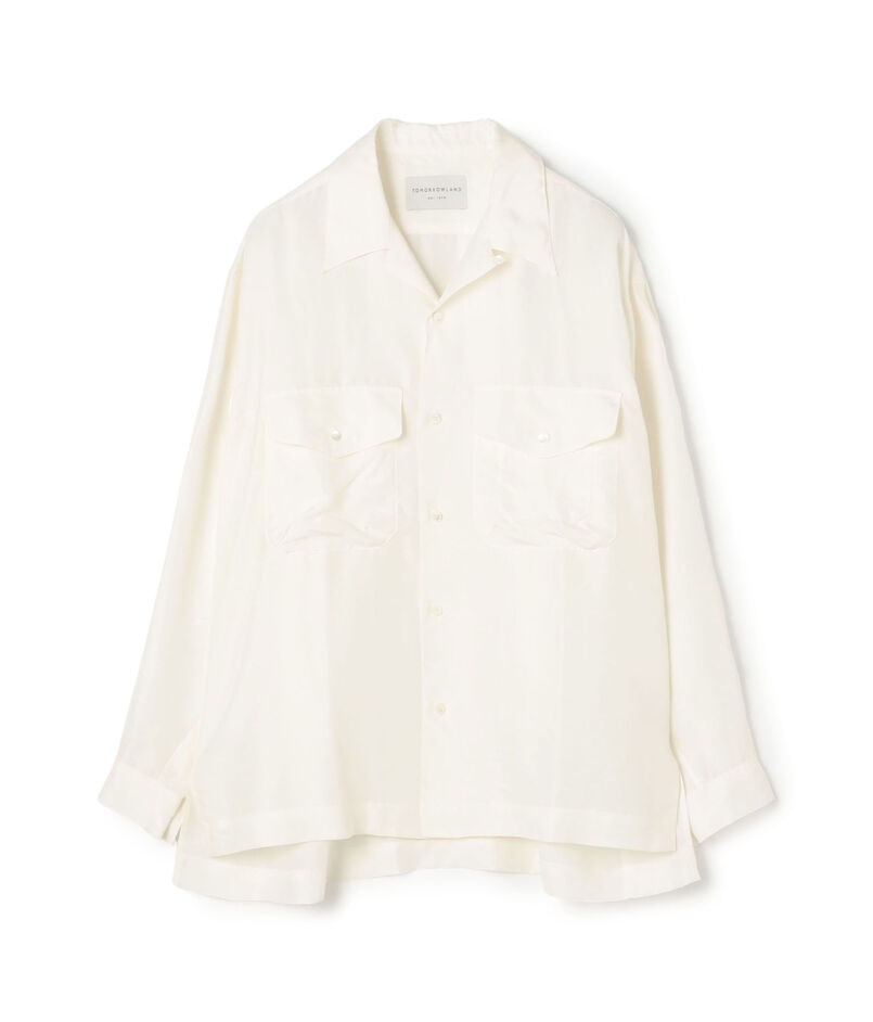 ■シルク オープンカラー ダブルポケット ロングスリーブシャツ