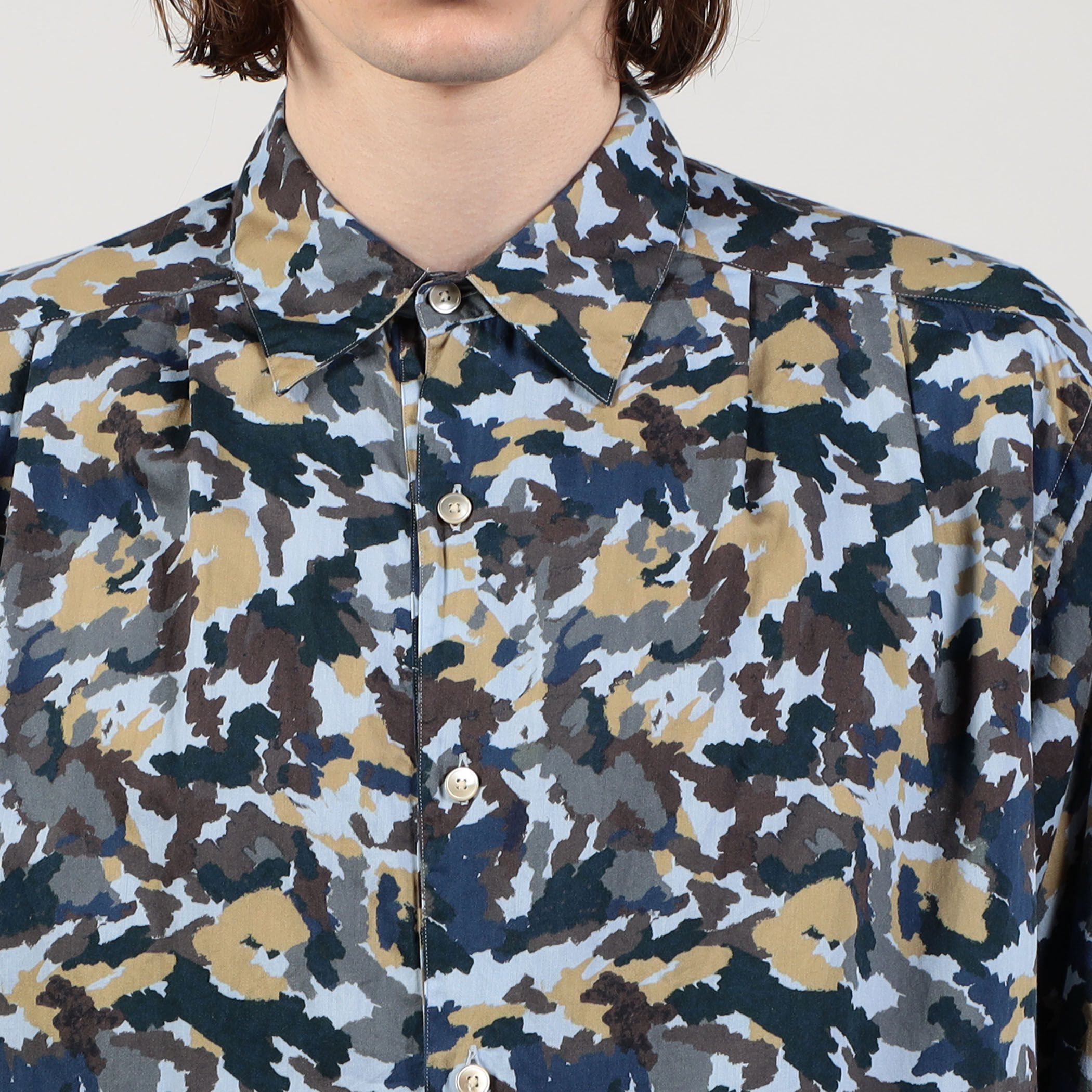 □コットンシルク カモフラージュプリント プルオーバーシャツ