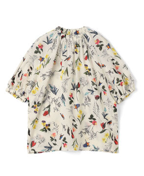 ウィングフラワープリント ネックギャザーブラウス