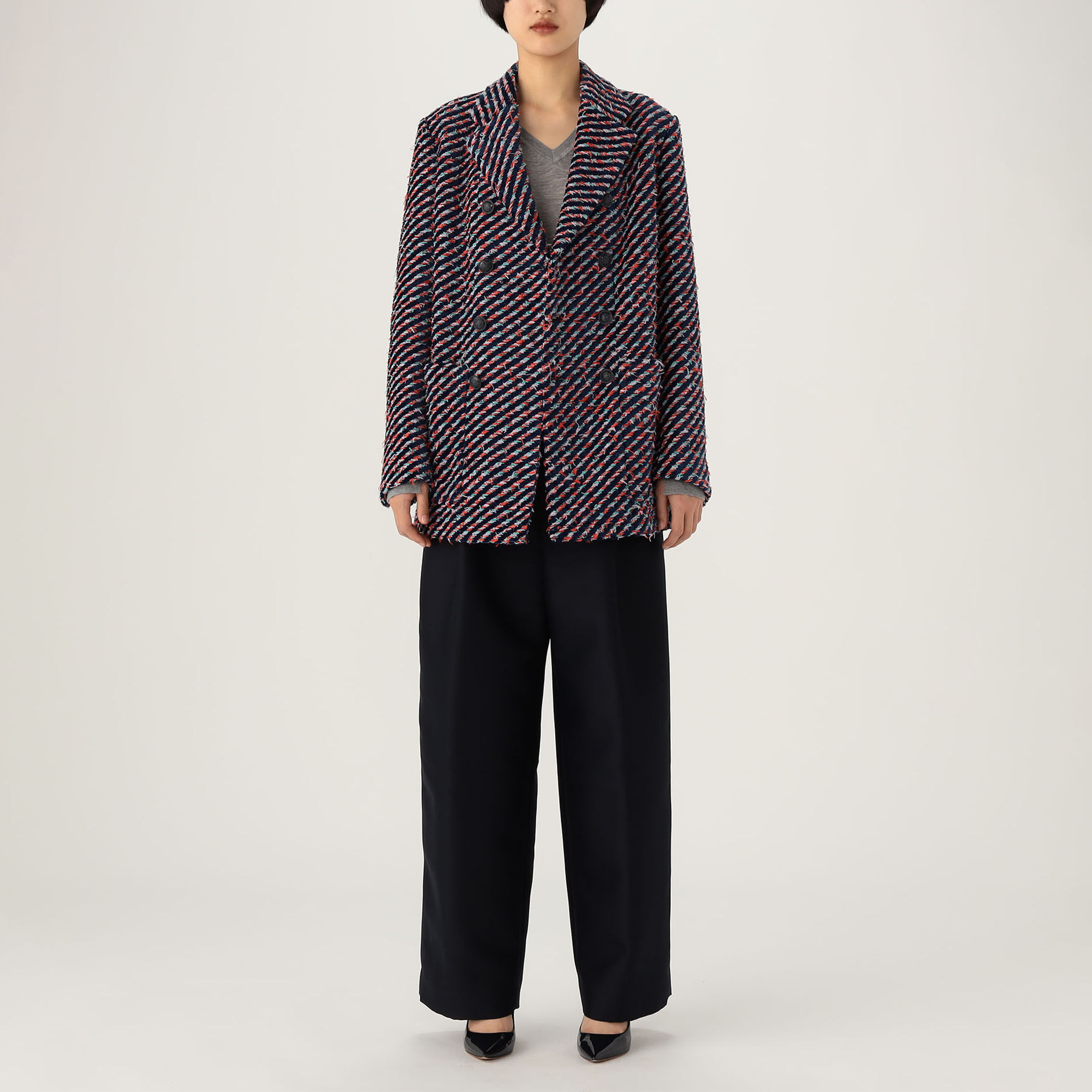 Yves Saint Laurent ツイード　ダブルブレスト　コート　ボア Yves Saint Laurent ツイードダブルブレストコートボア