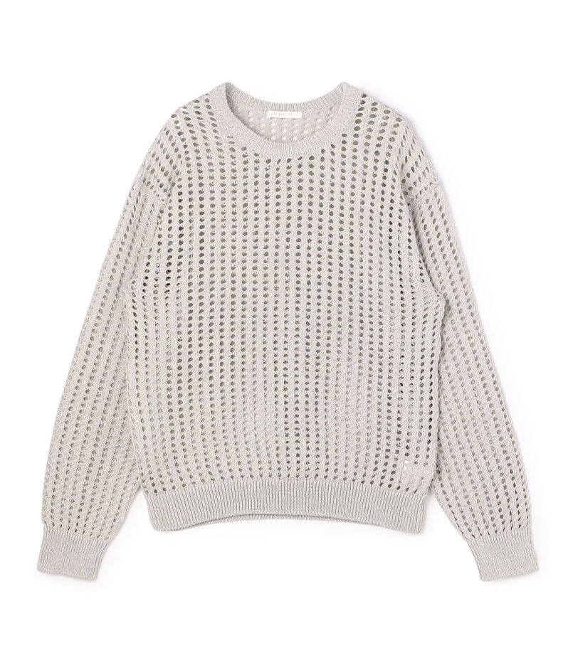 オープンワークコットン クルーネックプルオーバー