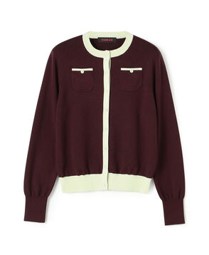 コットンカシミヤ バイカラークルーネックカーディガン