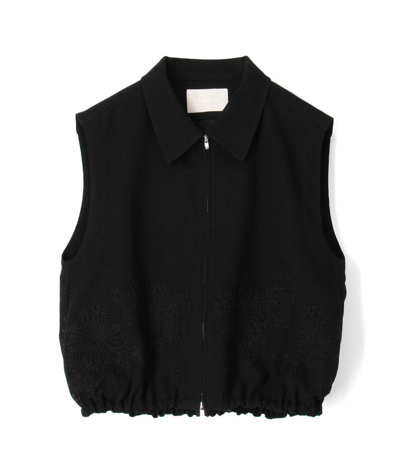 フラワーメッシュエンブロイダリー ジップアップジレ