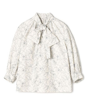 クロスステッチフラワーエンブロイダリー ボウタイブラウス