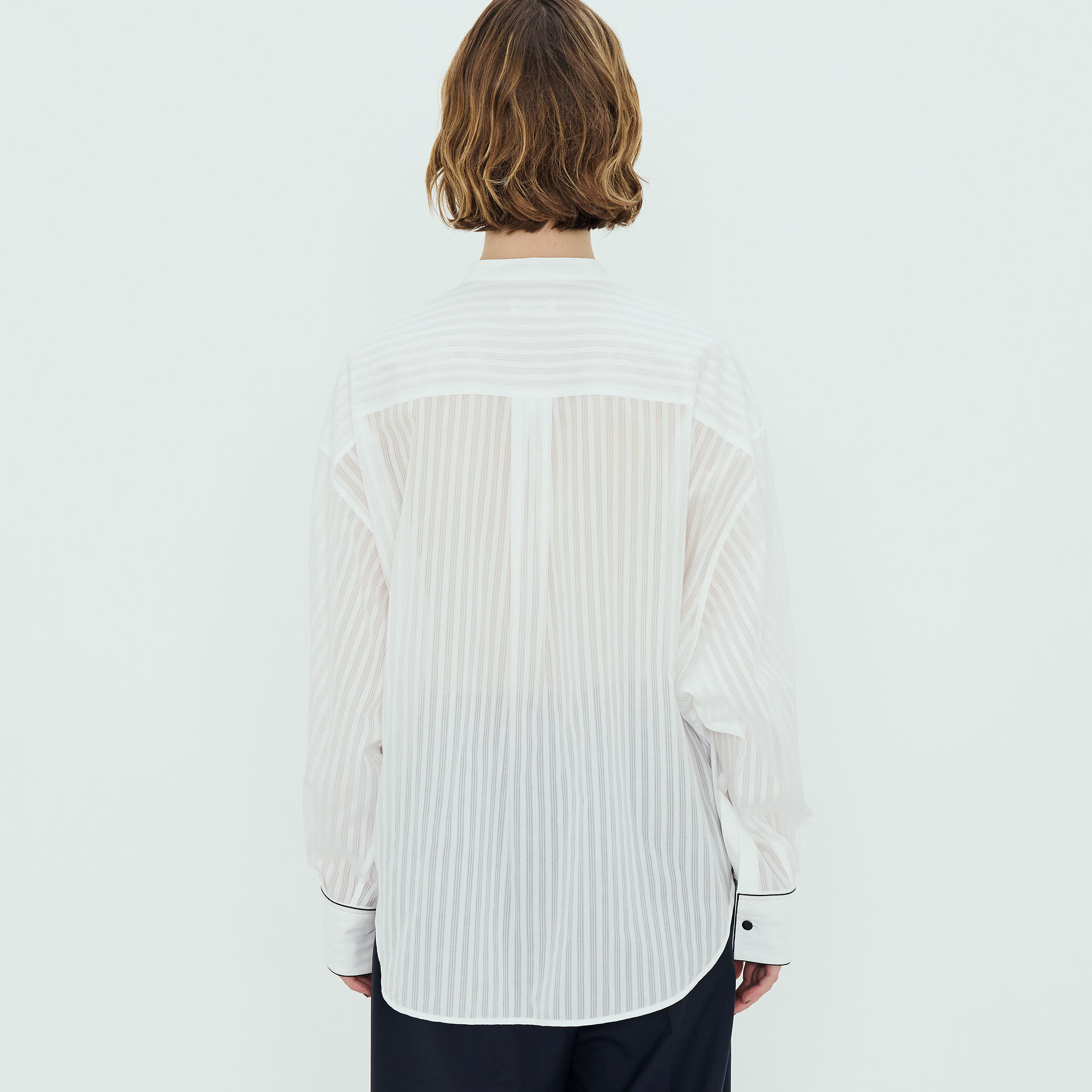 コットン シャドーストライプ ロングスリーブプルオーバーシャツ