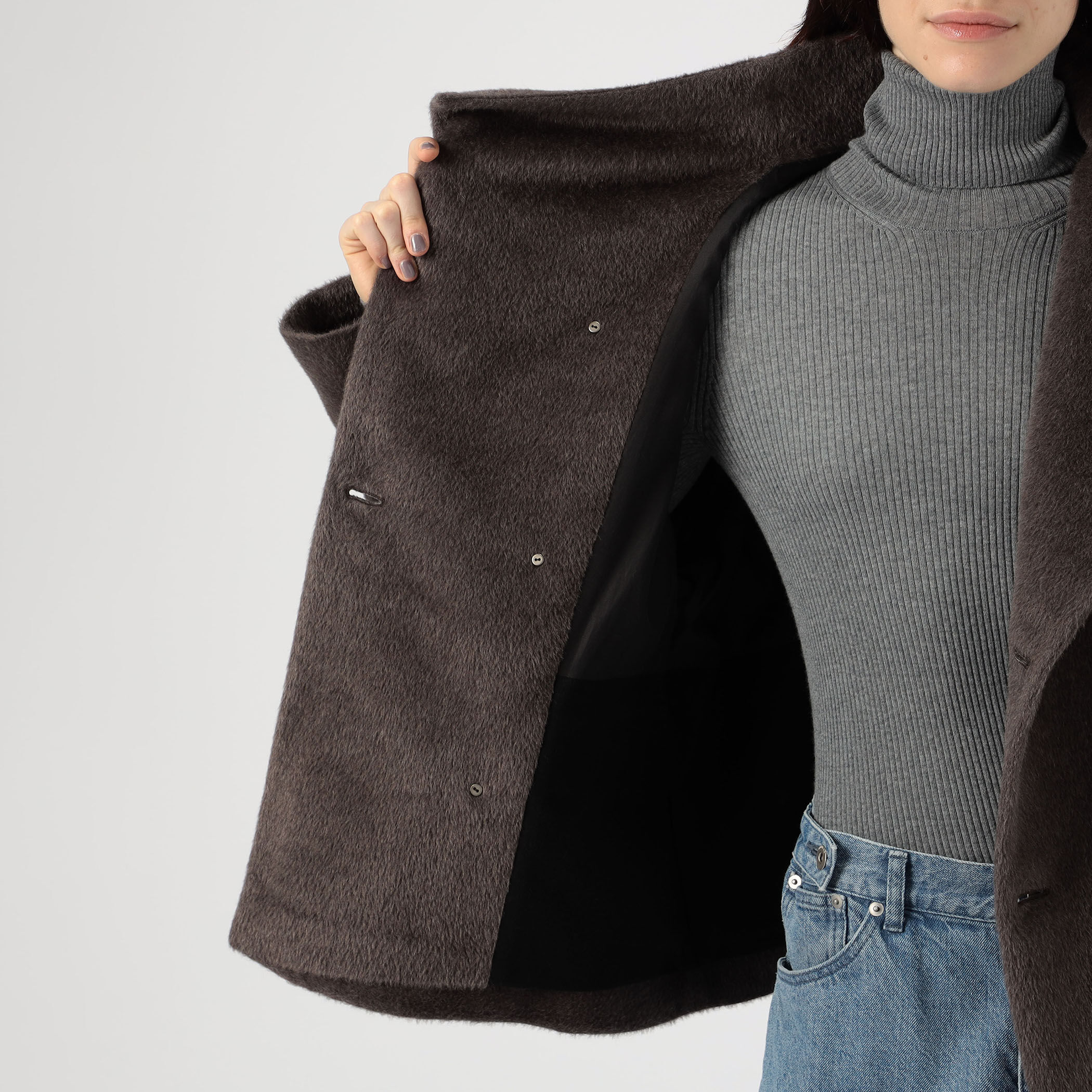 スーリーアルパカシャギー ハイネックオーバルコート