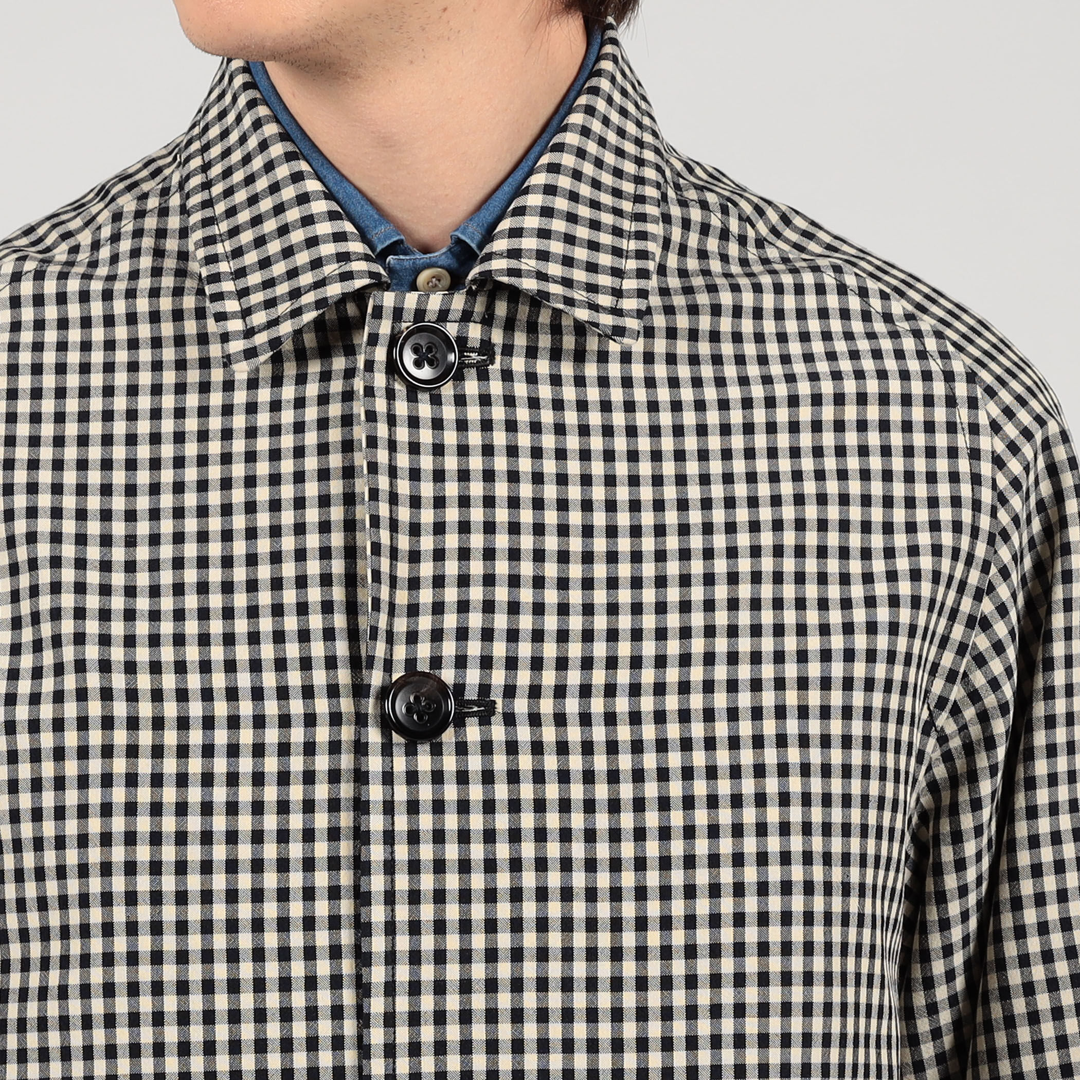 シルクカシミア ギンガムチェック シングルブレステッド ショート