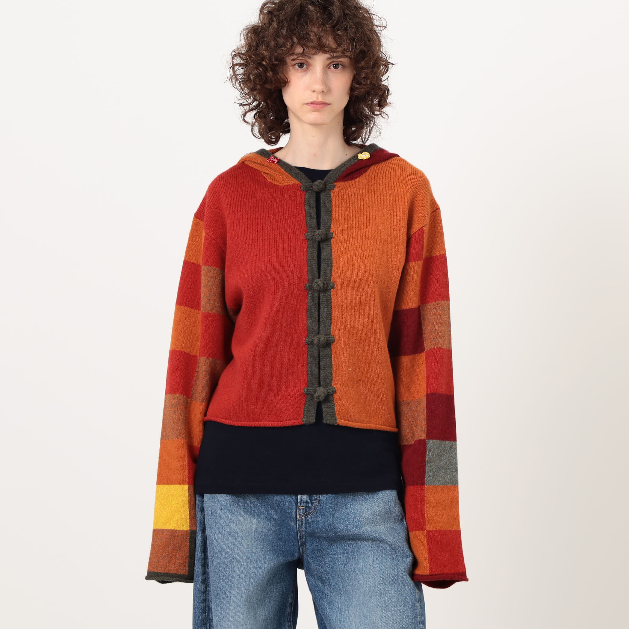 YANYAN CHECK HOODIE チェック フーディーカーディガン