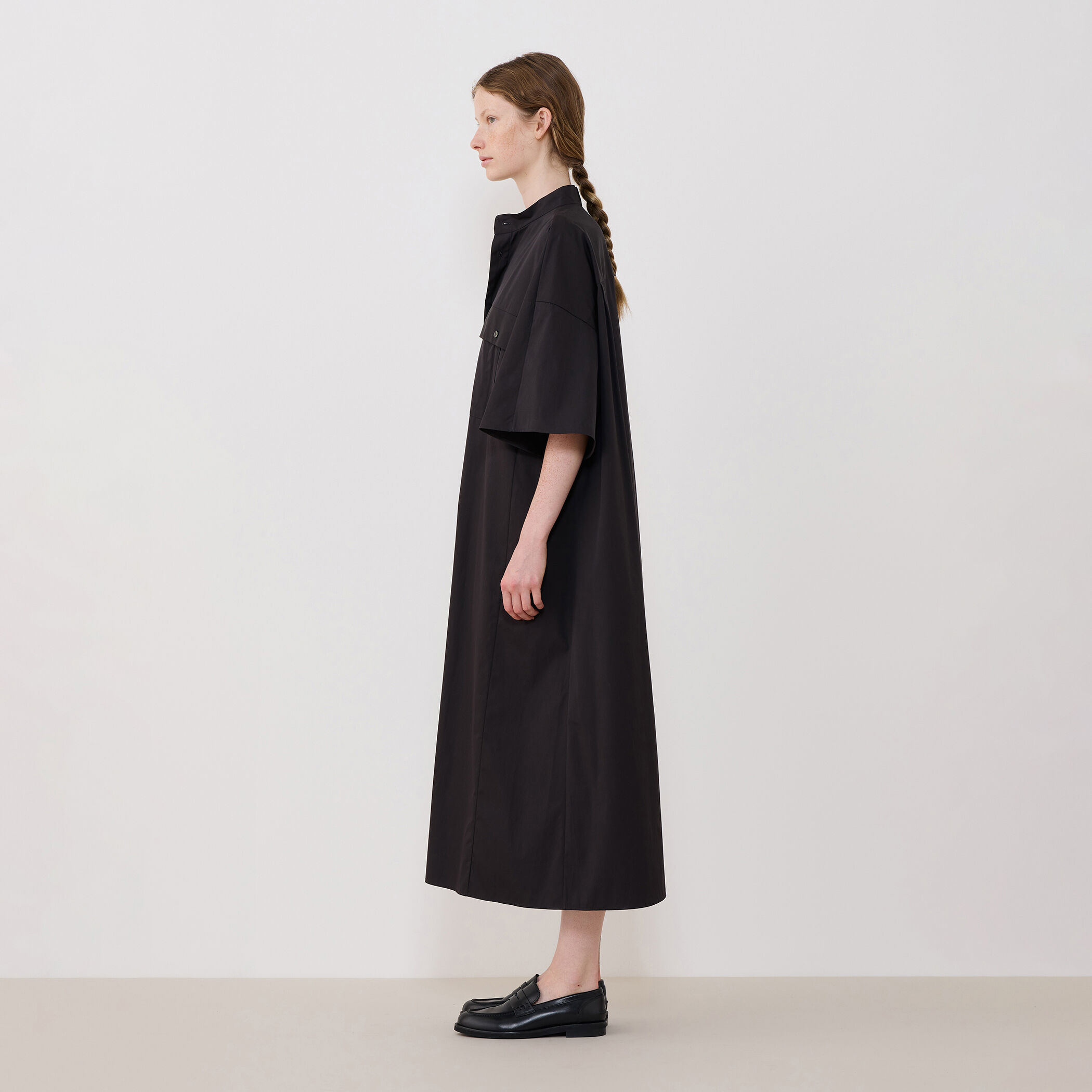 コンパクトポプリン スタンドネックシャツワンピース