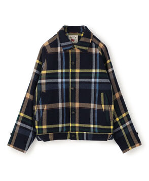 ウールカシミヤ パネルチェック ショートブルゾン