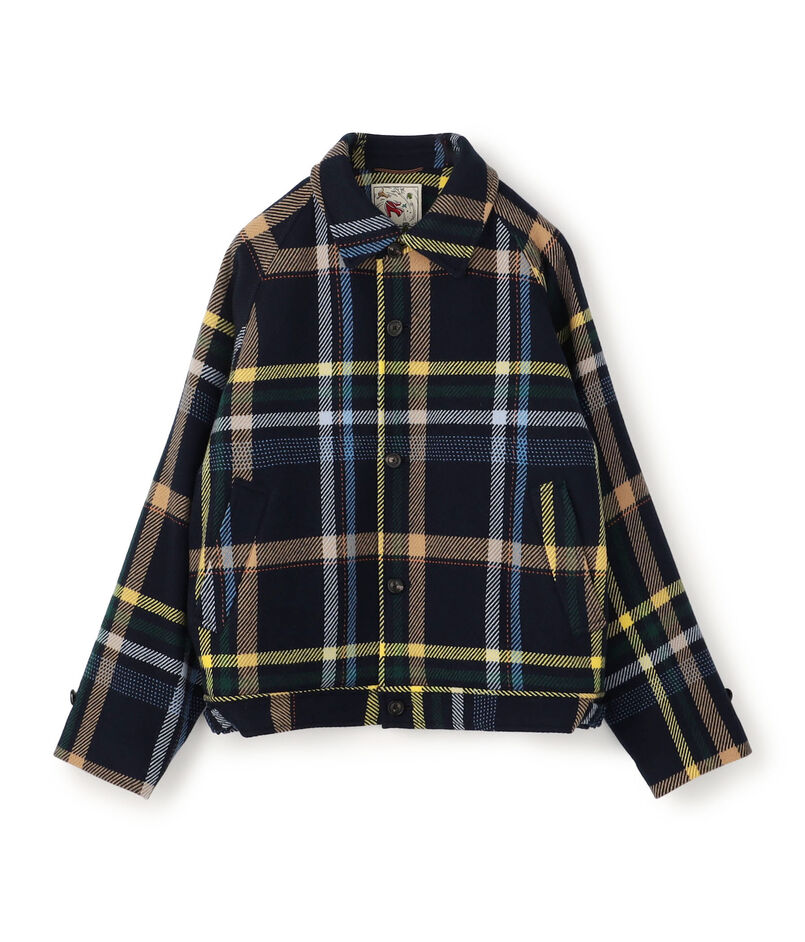 ウールカシミヤ パネルチェック ショートブルゾン