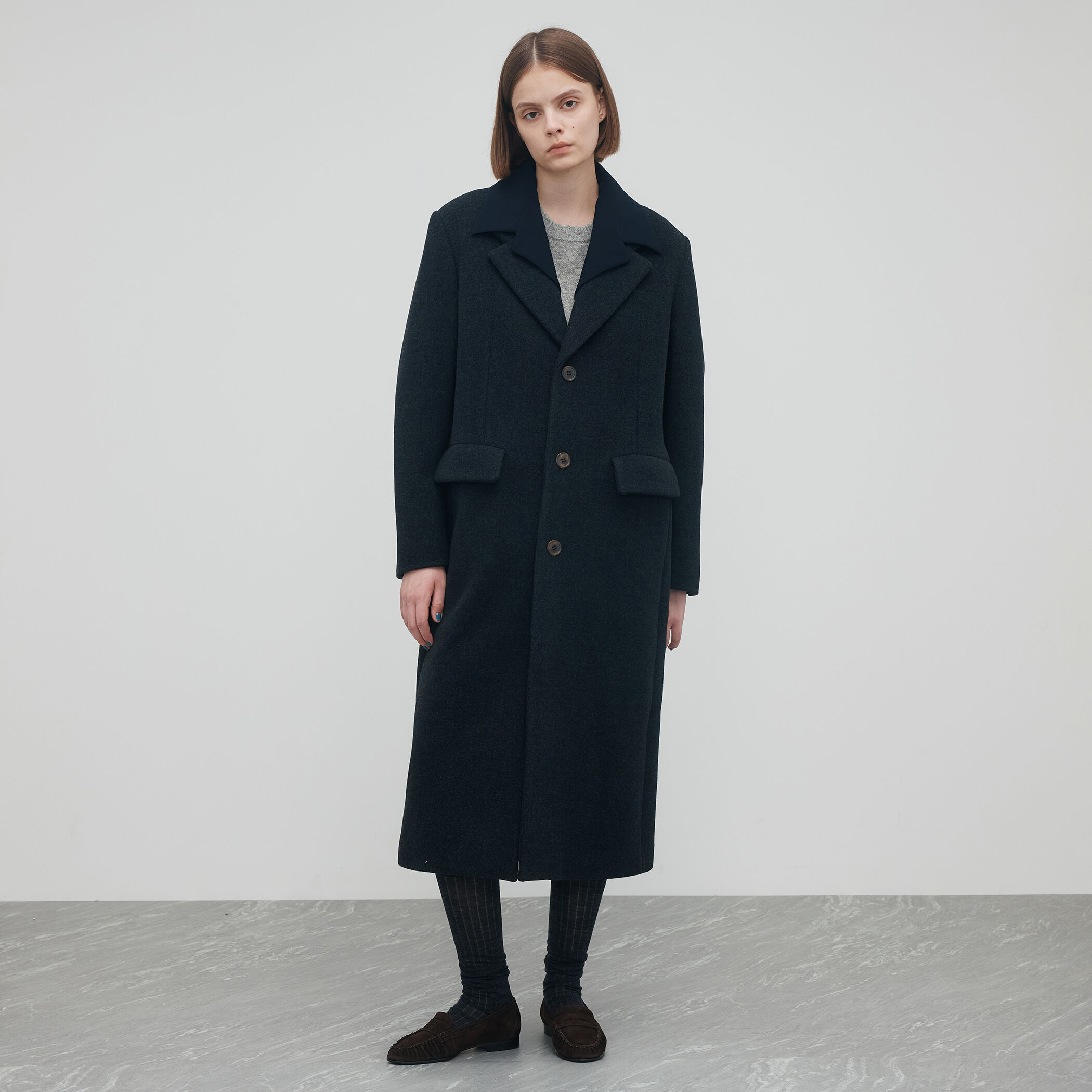 edition pourell ウール レイヤードカラー ロングコート