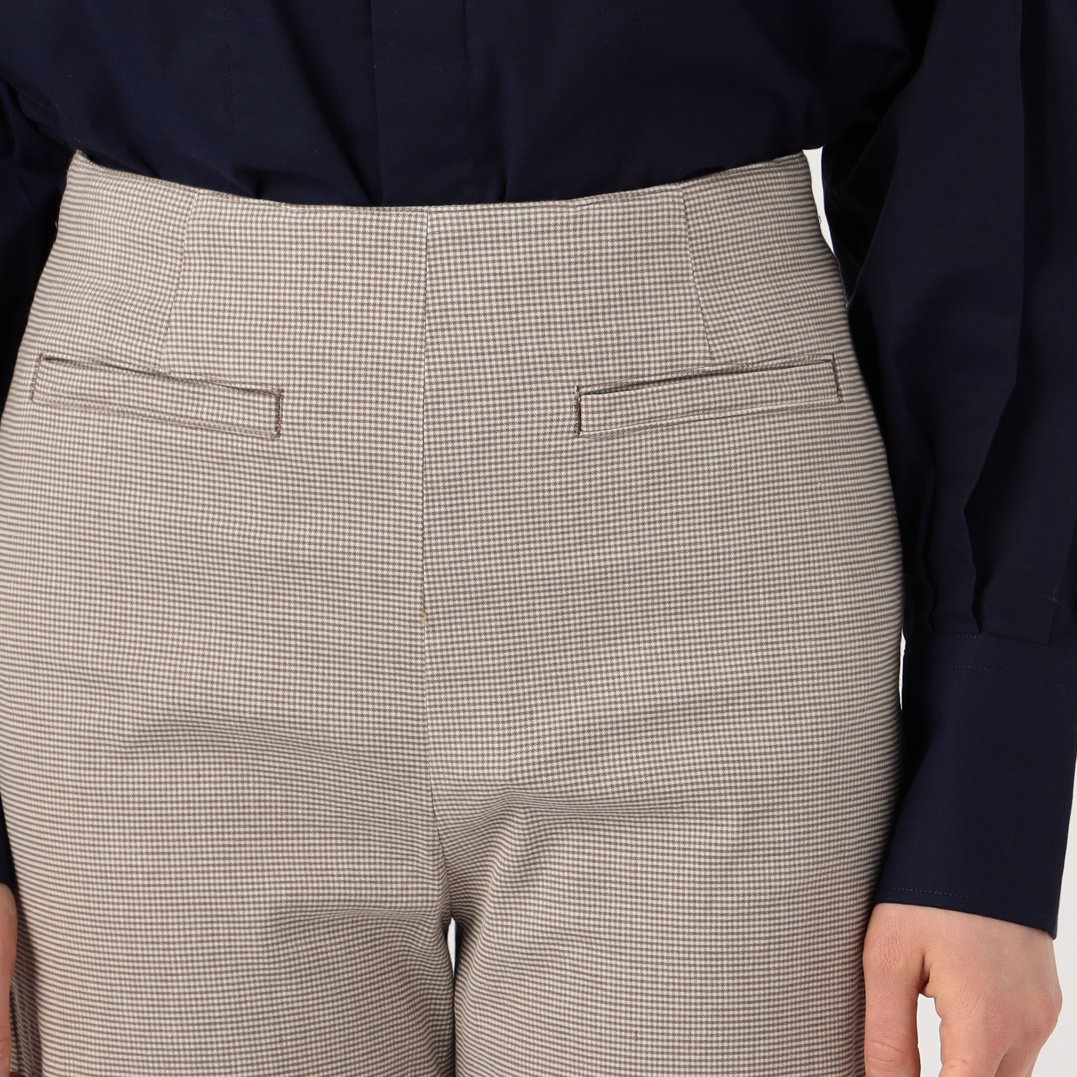 コットンリネンストレッチ セミワイドクロップドパンツ