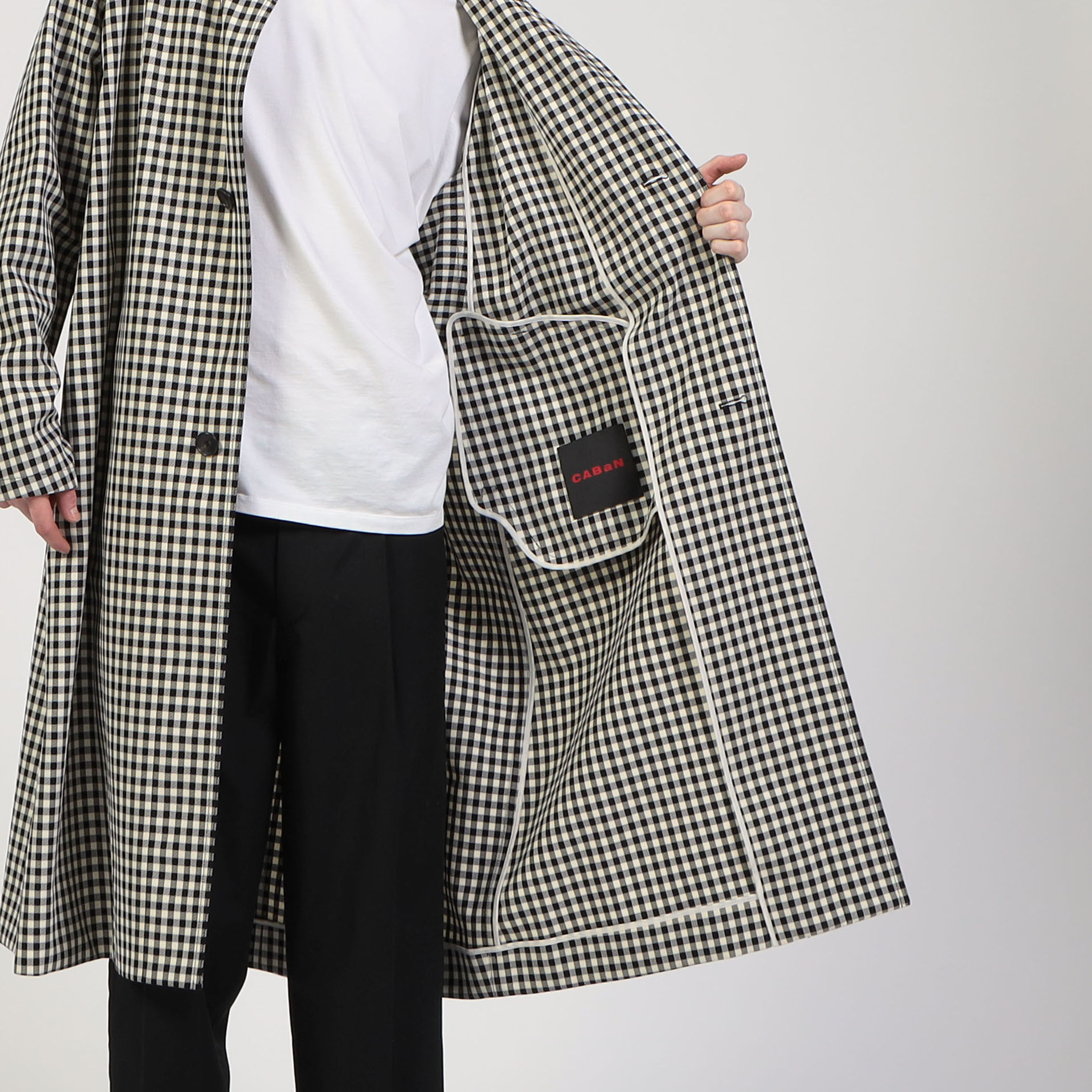 CABaN コットン ギンガムチェック スタンドカラーコート
