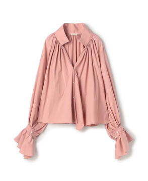 【WEB先行予約】コットンストレッチポプリン ハイネックギャザーブラウス