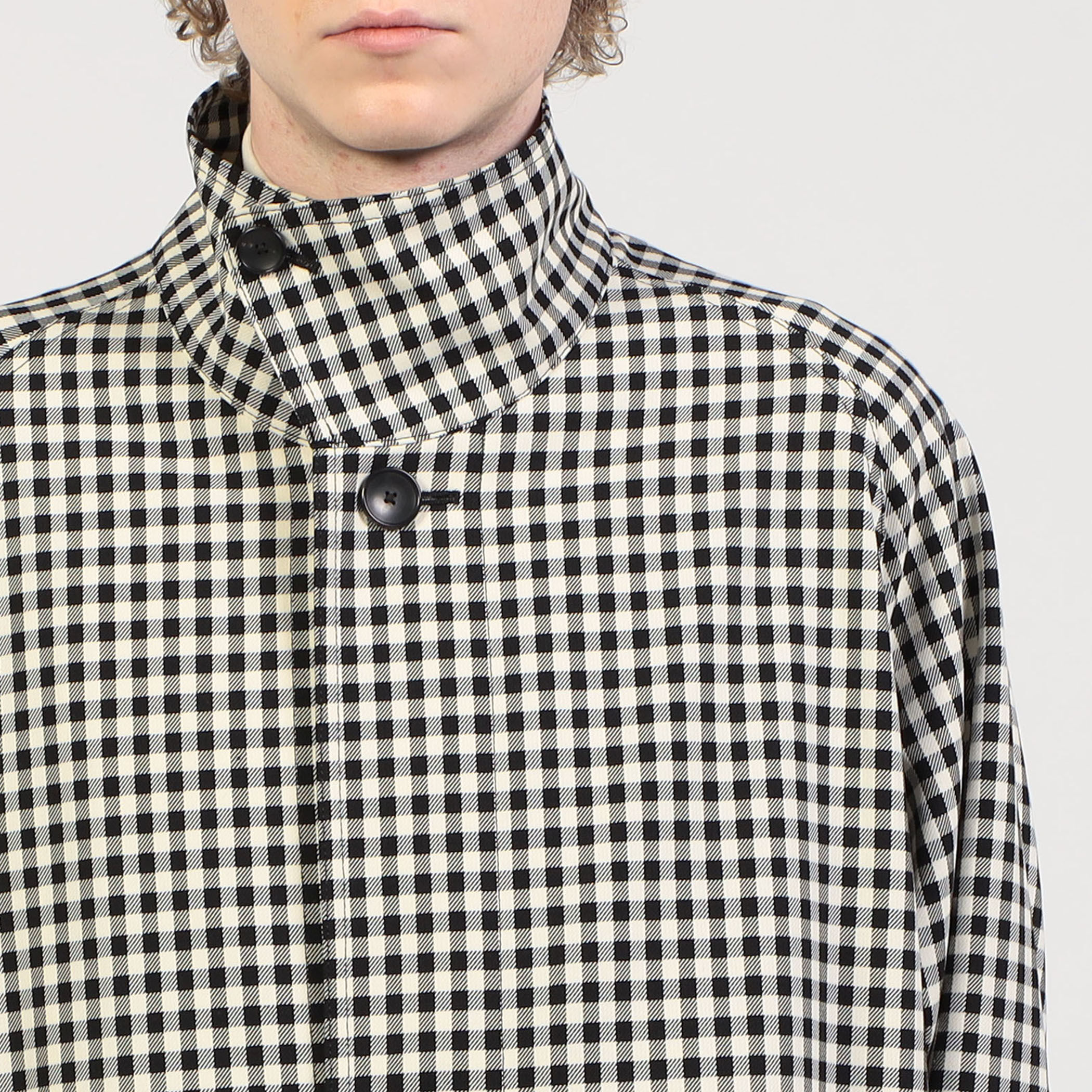 CABaN コットン ギンガムチェック スタンドカラーコート