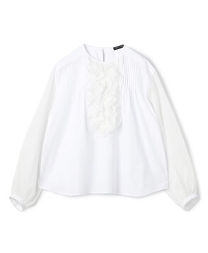 ホワイトコンビネーション ラッフルブラウス