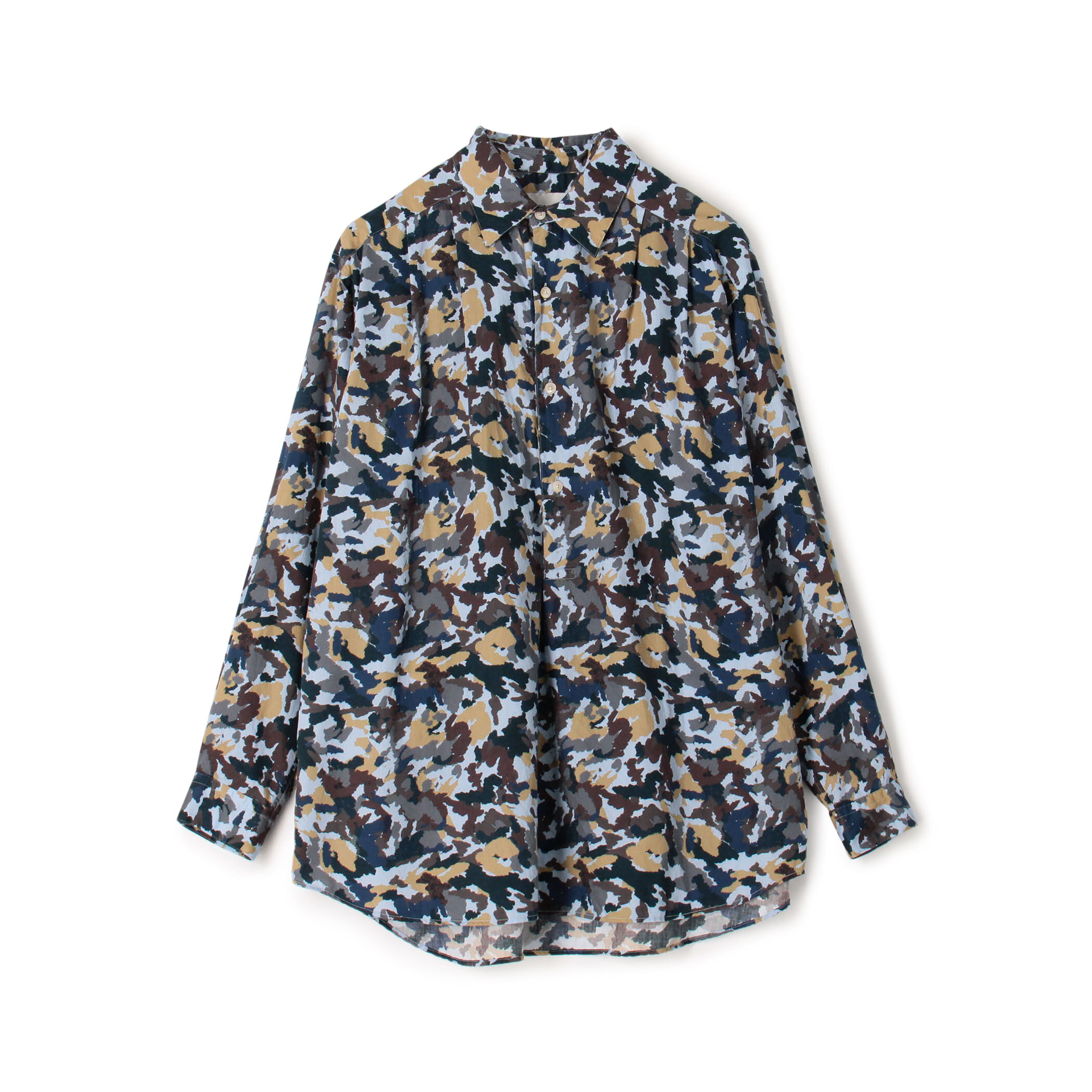 □コットンシルク カモフラージュプリント プルオーバーシャツ