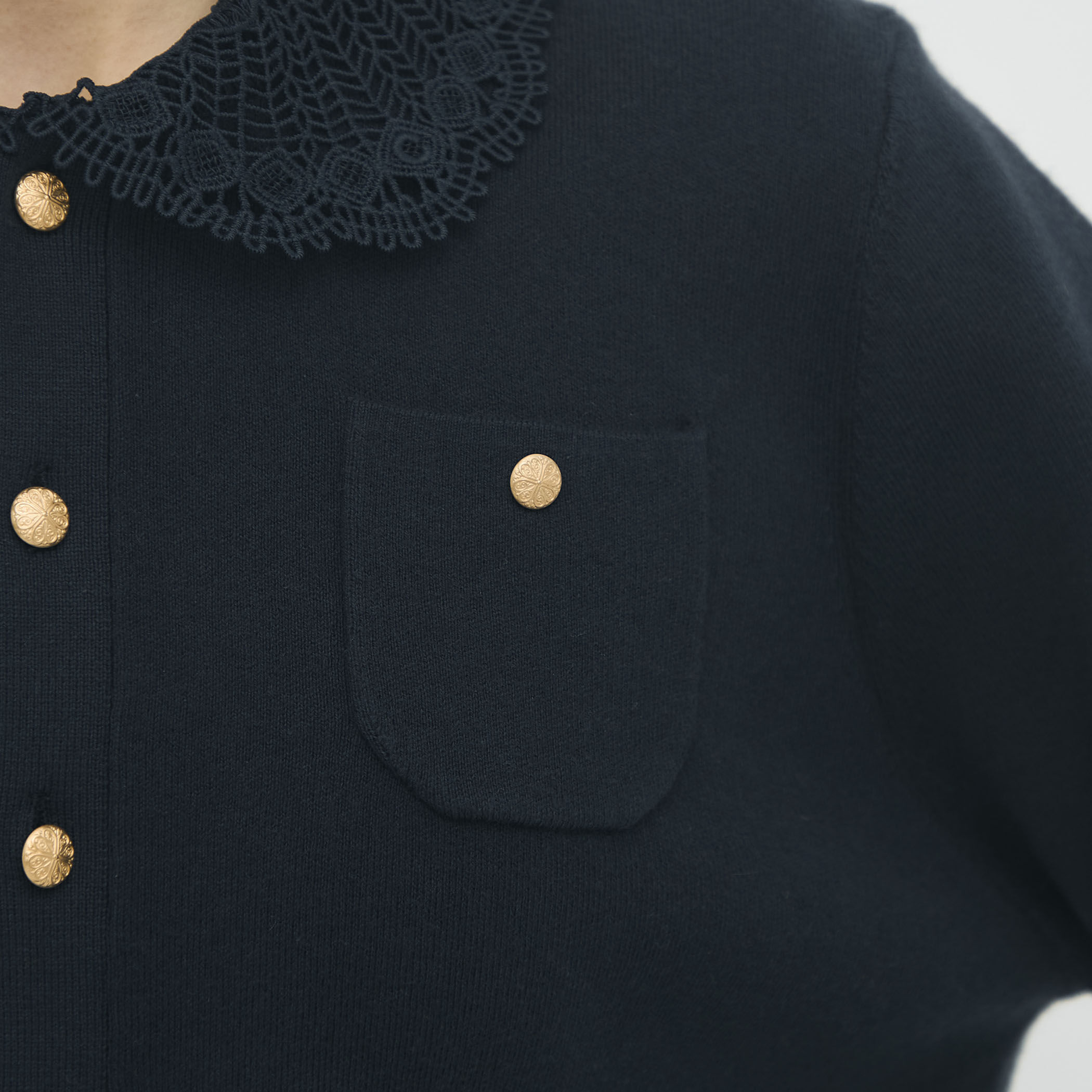 コットンカシミヤ レースコンビポケットカーディガン