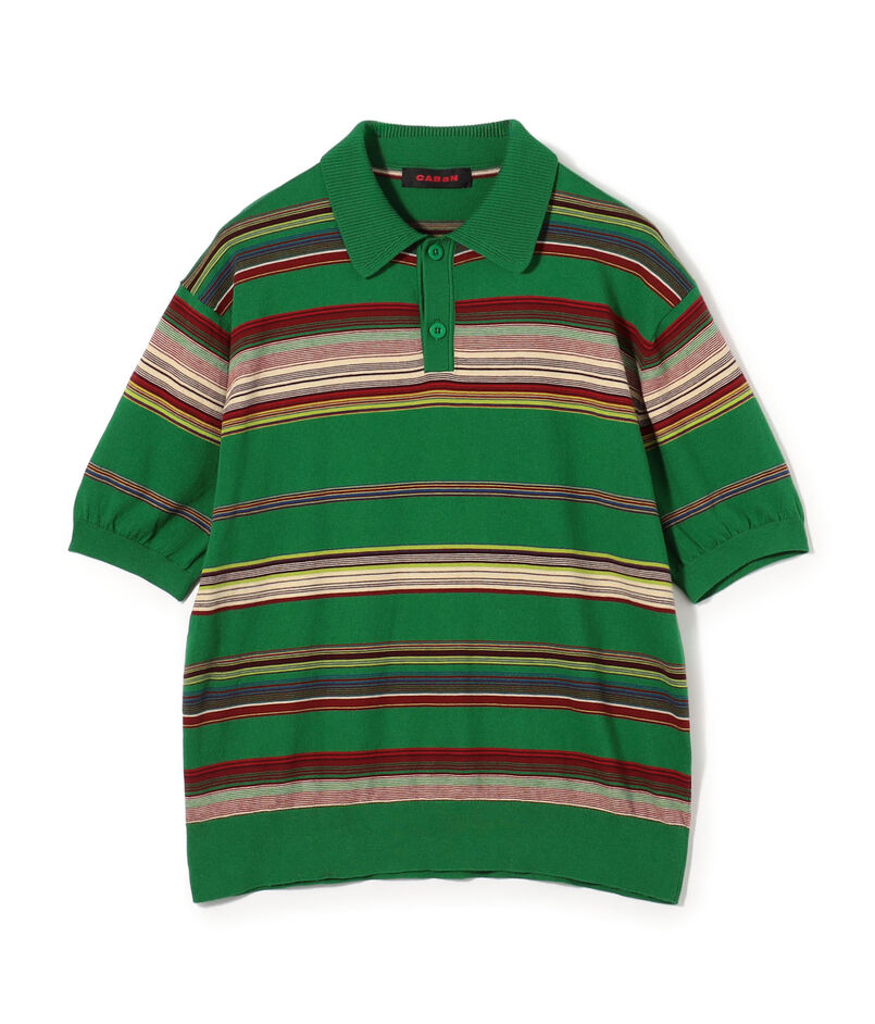 コットンカシミヤ マルチボーダー ポロプルオーバー