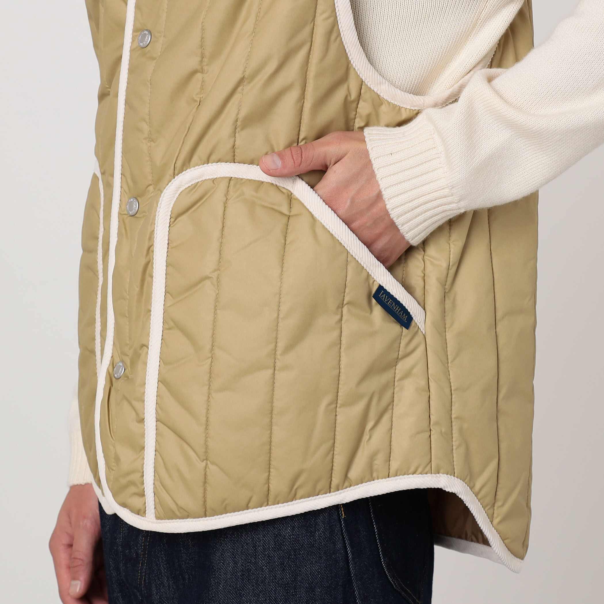 LAVENHAM STUDIO GILET ピグメントダイ バーティカルキルティング
