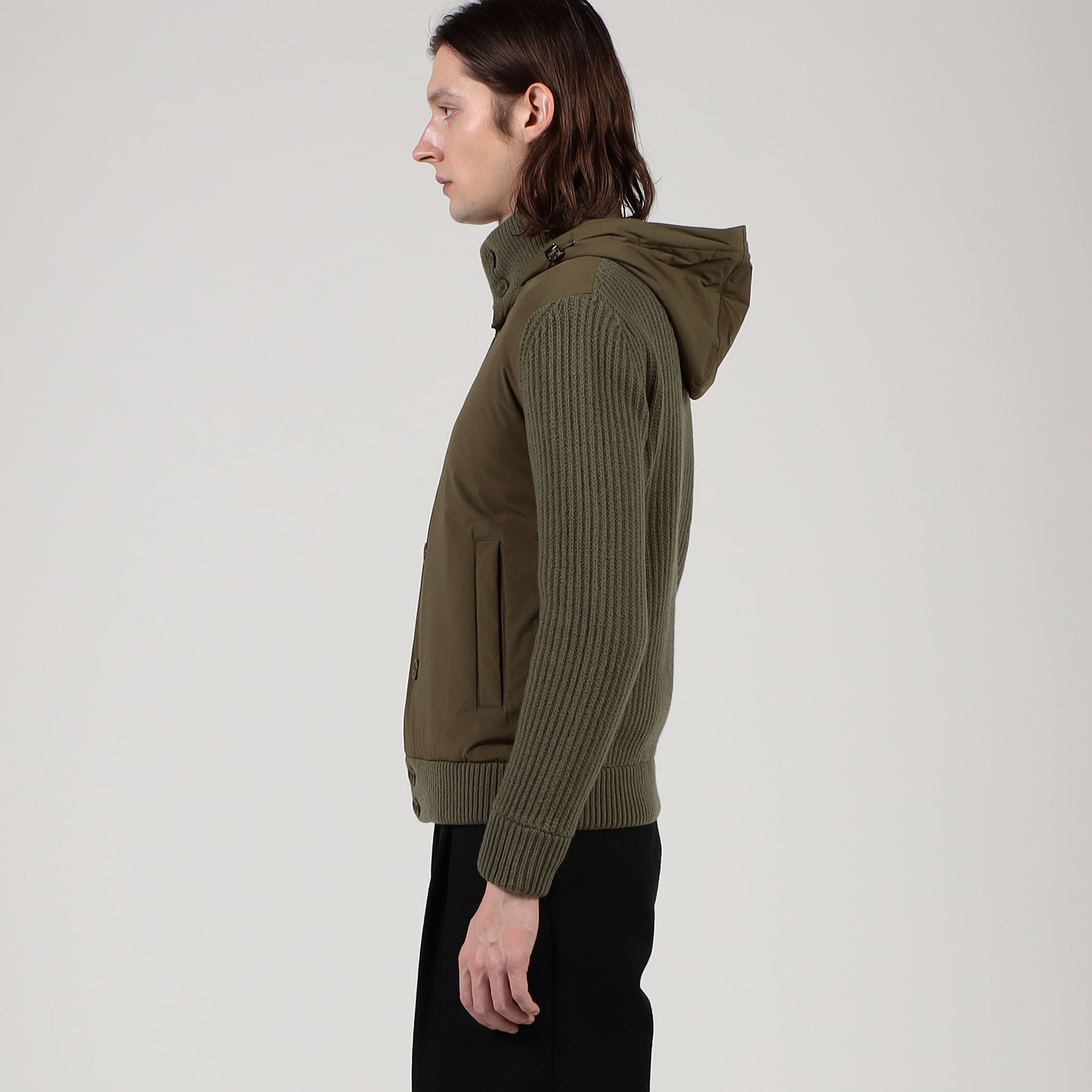 HERNO ナイロンコンビ フーデッド ニットブルゾン