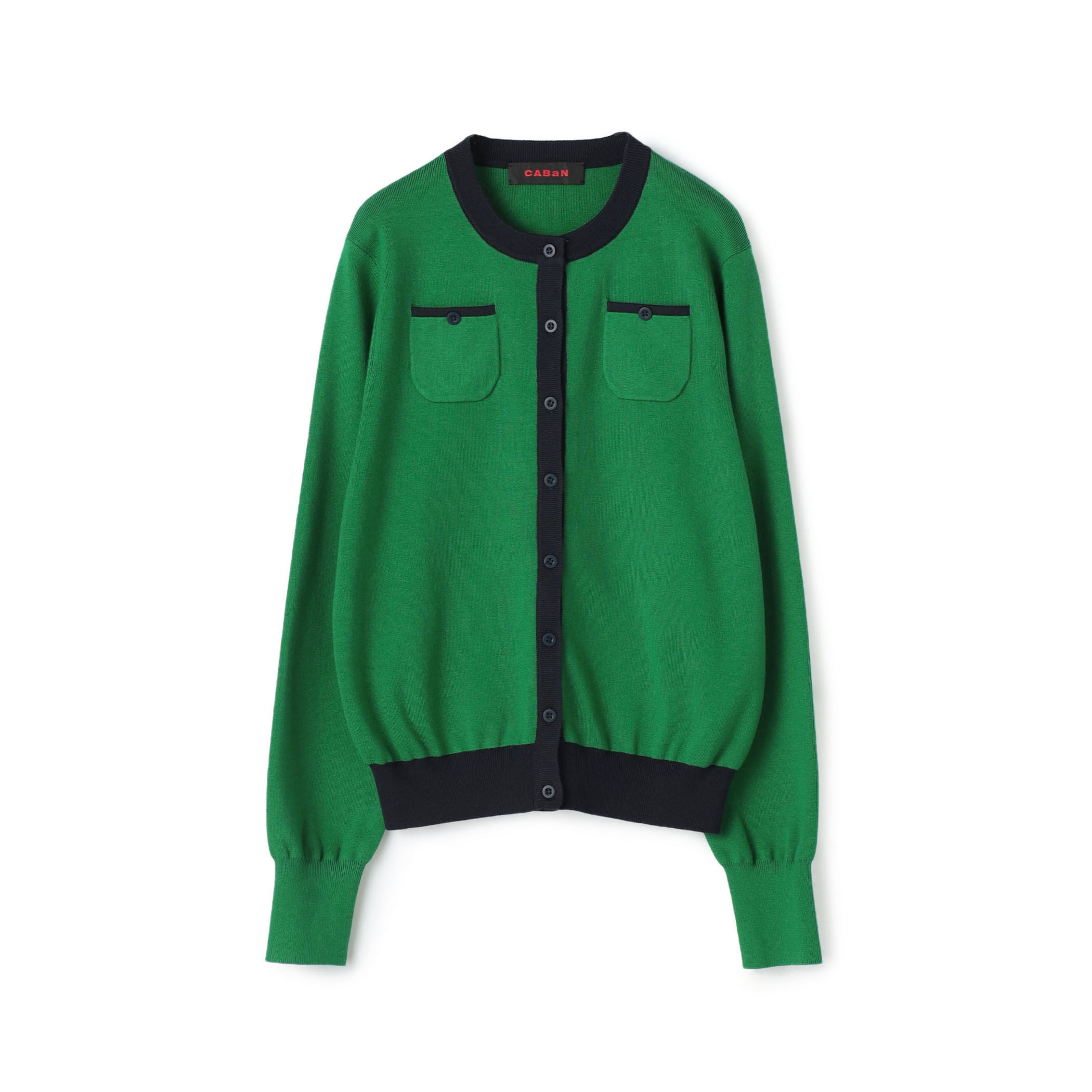 コットンカシミヤ バイカラークルーネックカーディガン