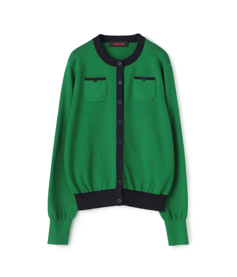 コットンカシミヤ バイカラークルーネックカーディガン