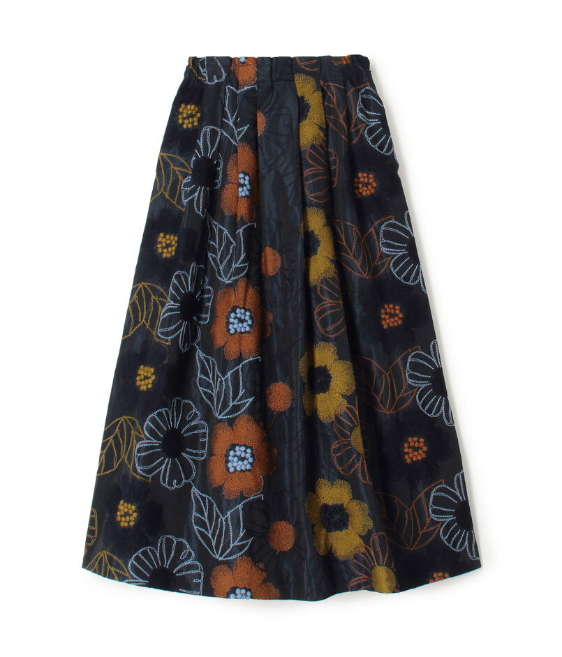 ■フローラルエンブロイダリータフタ ギャザースカート