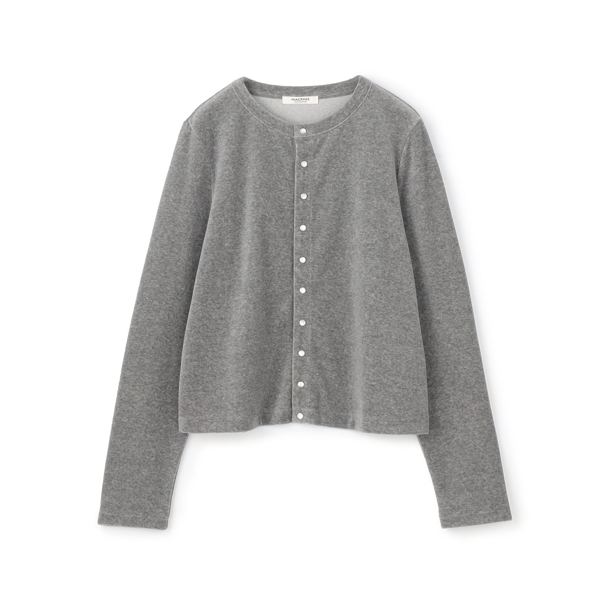 コットンポリエステルベロア クルーネックカーディガン