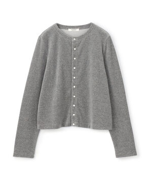 コットンポリエステルベロア クルーネックカーディガン