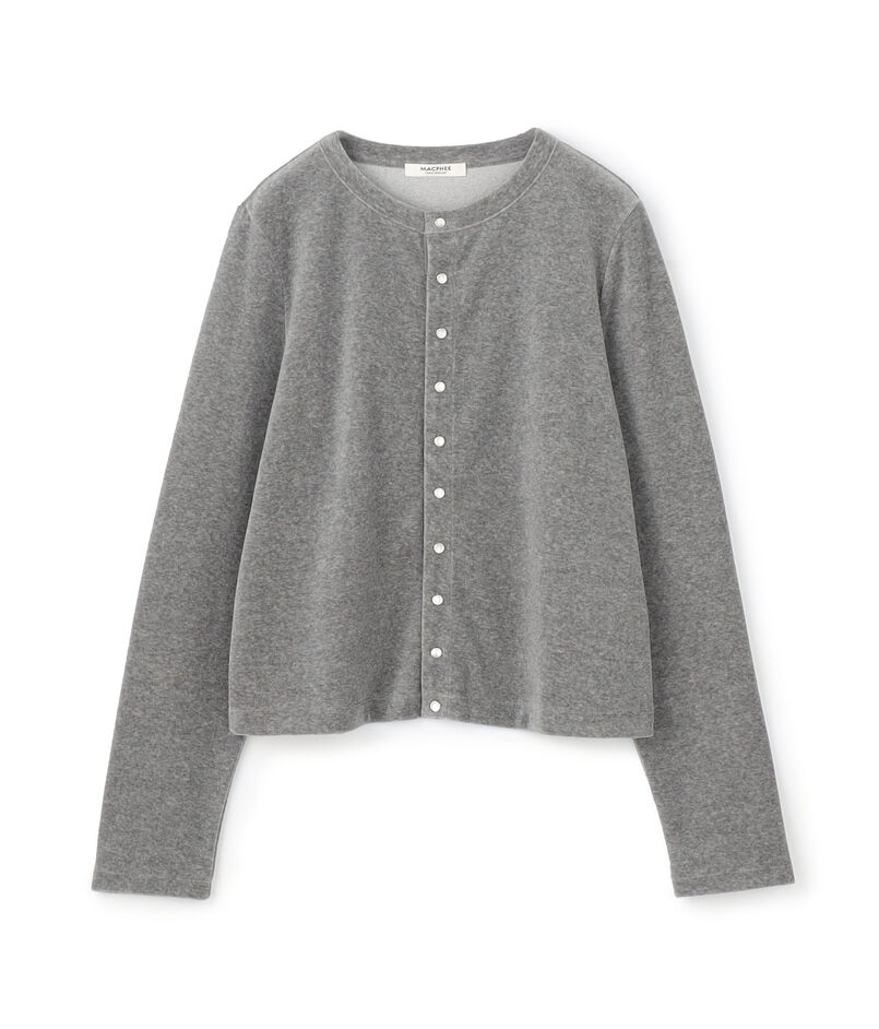 コットンポリエステルベロア クルーネックカーディガン