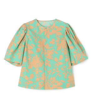 コットンタイプライタープリント アンギュラースリーブブラウス