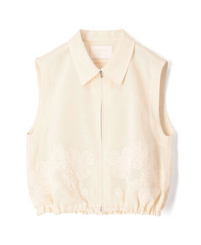フラワーメッシュエンブロイダリー ジップアップジレ
