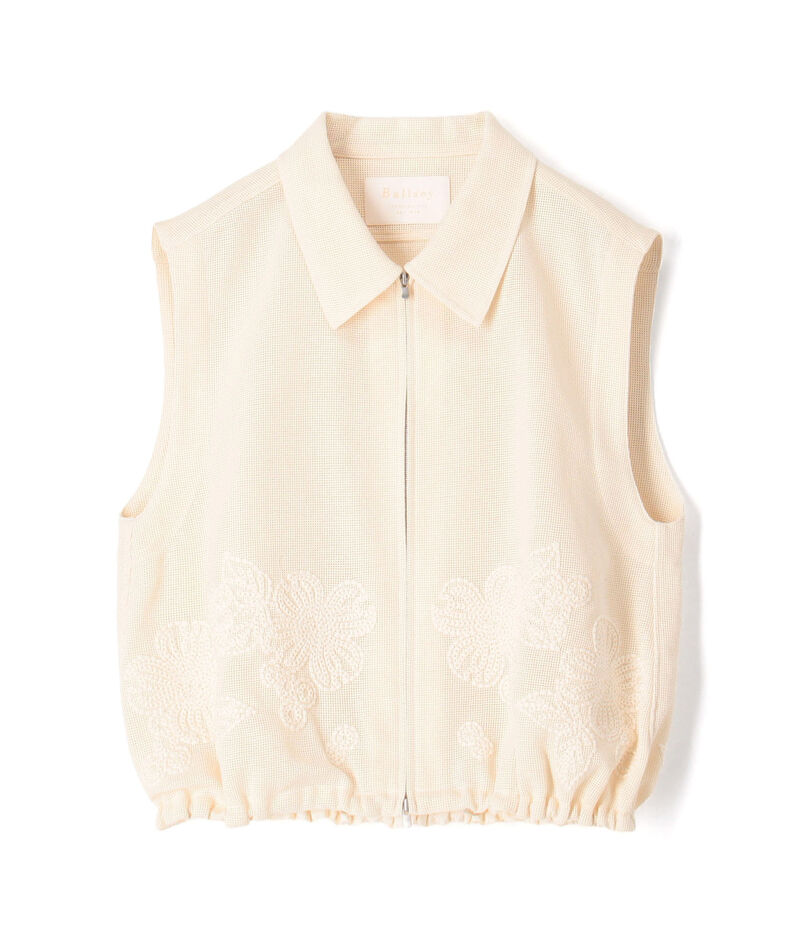 フラワーメッシュエンブロイダリー ジップアップジレ