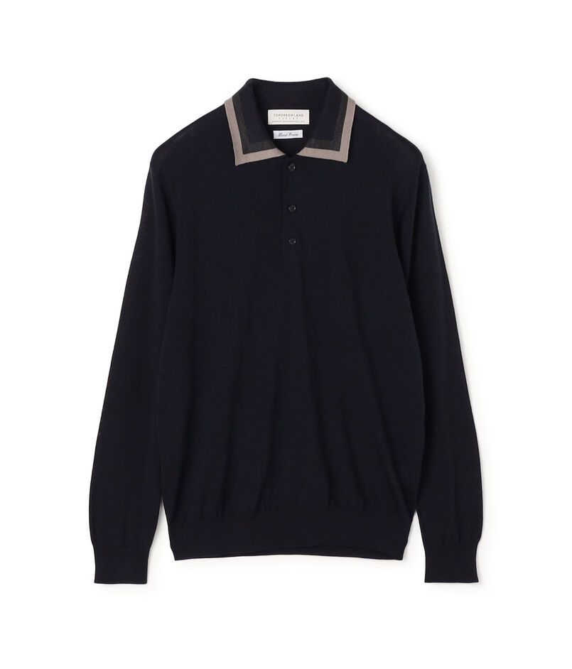 TOMORROWLAND tricot スーパーファインメリノウール ラインニットポロシャツ S-WOOL