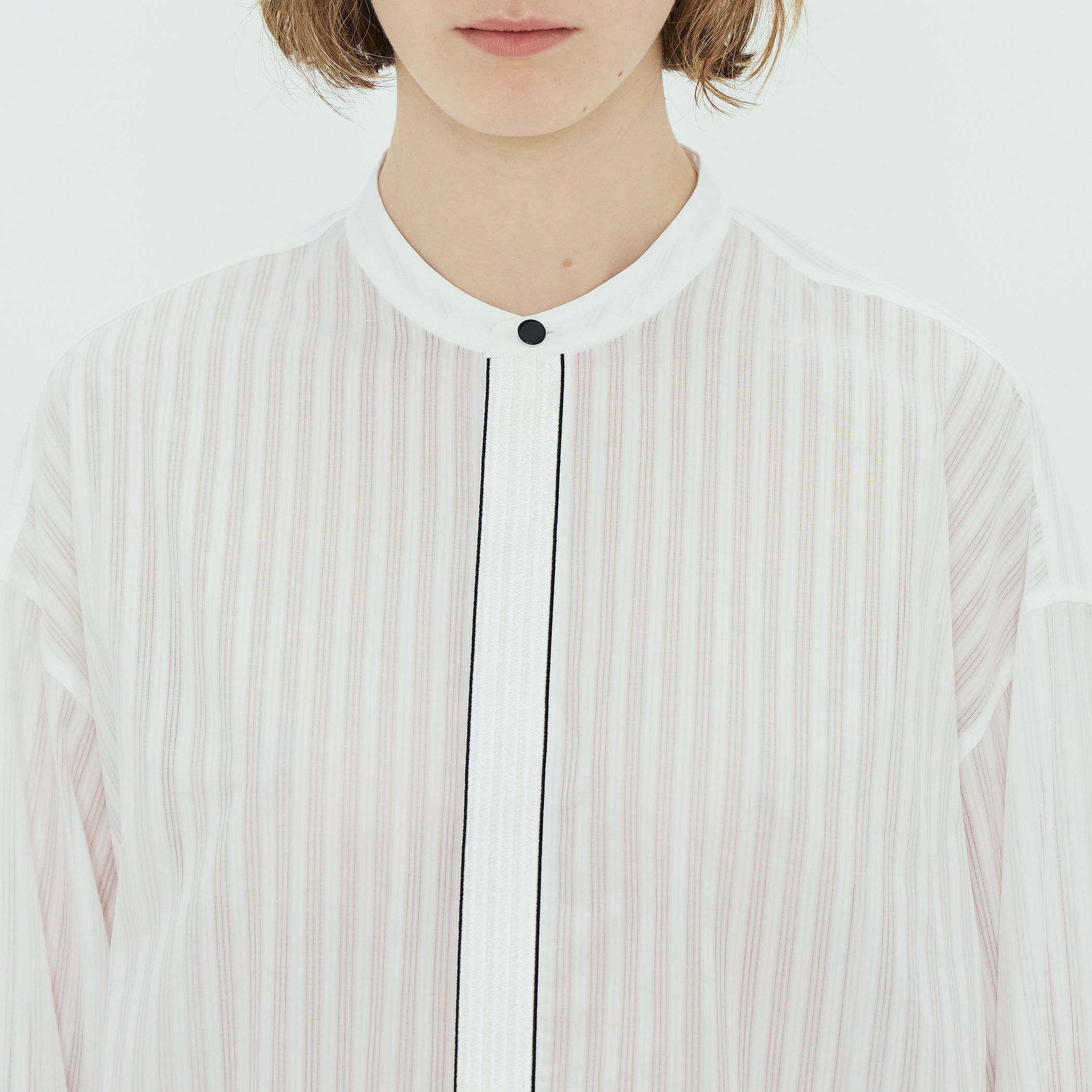 コットン シャドーストライプ ロングスリーブプルオーバーシャツ