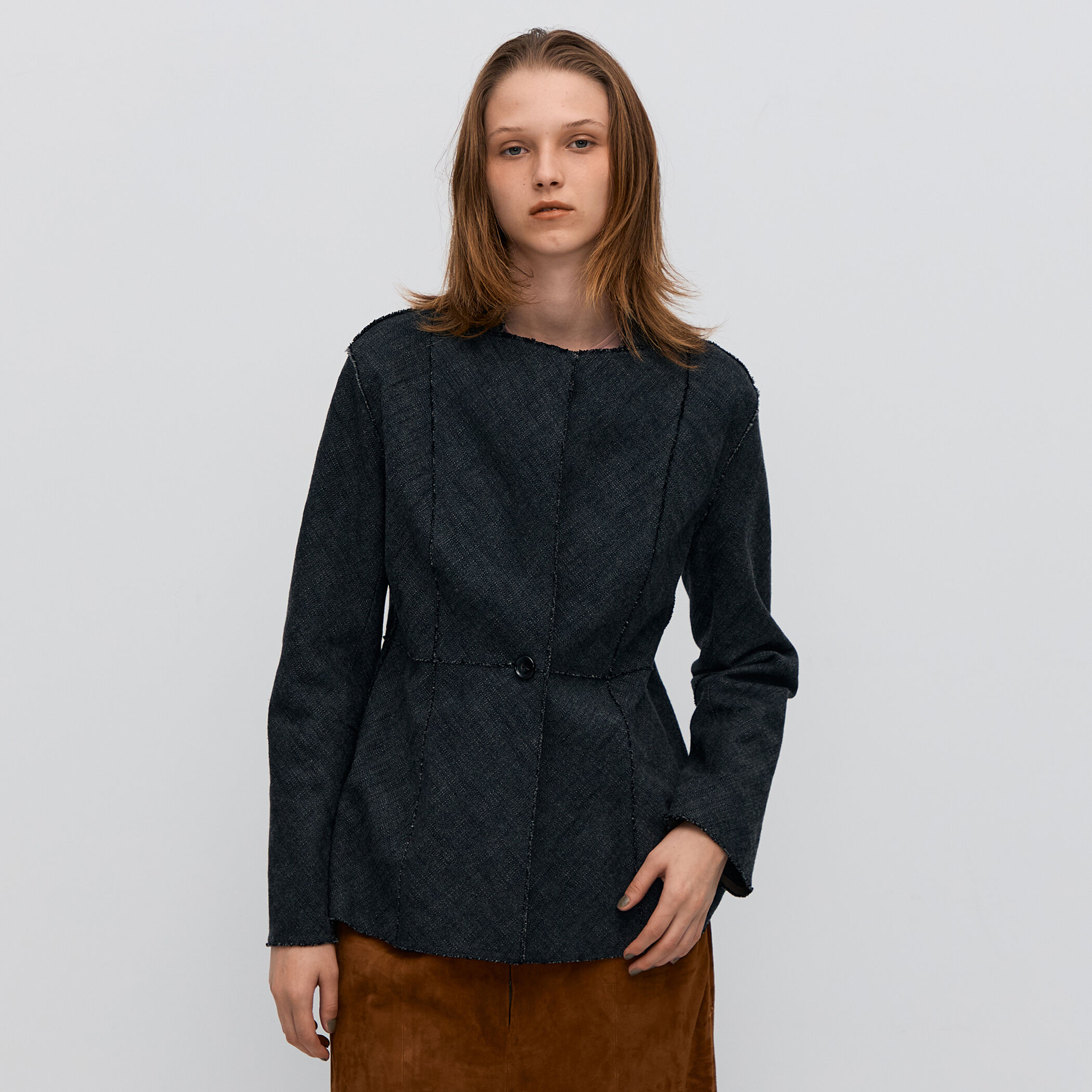 ヘリンボーンツイード ノーカラージャケット｜トゥモローランド 公式通販