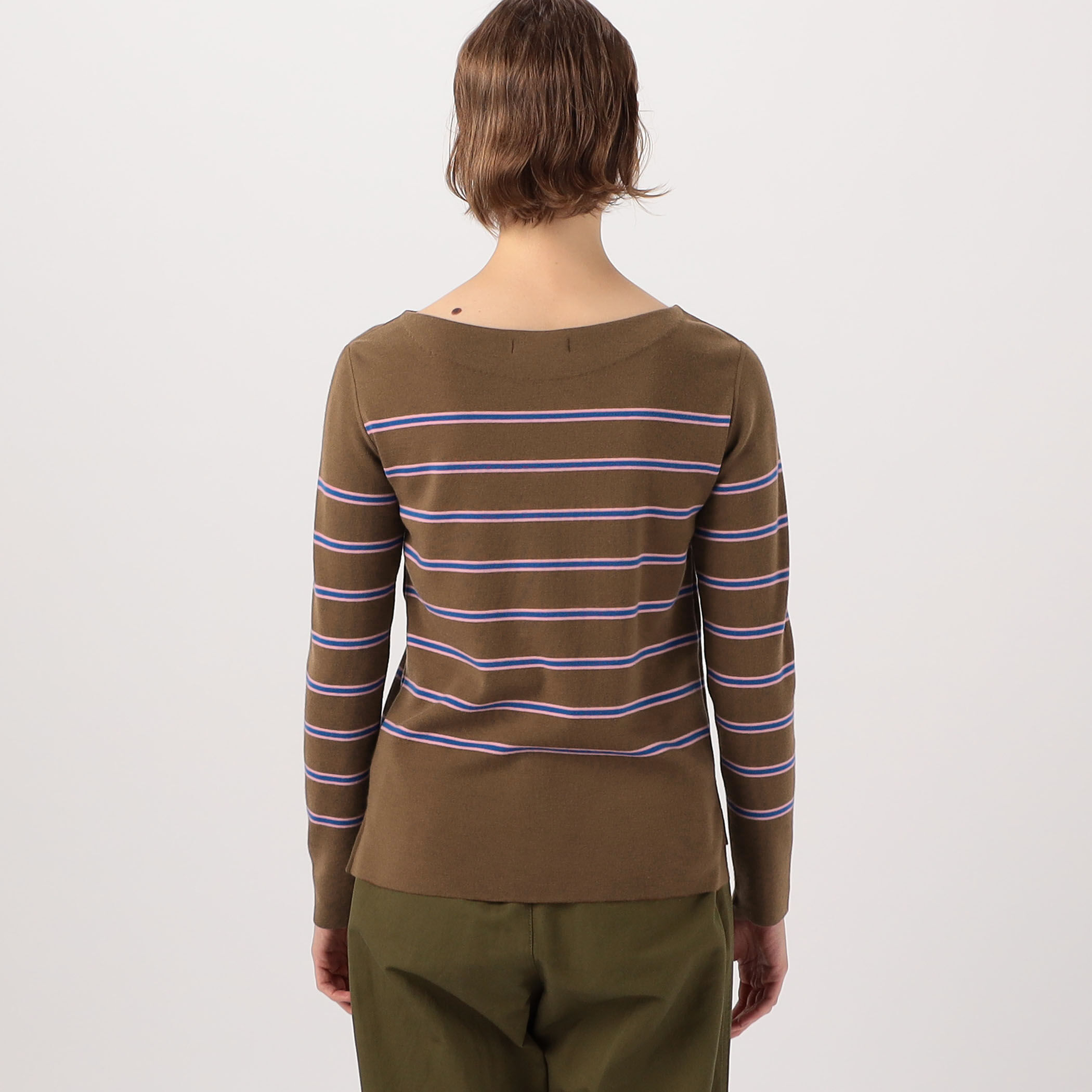 ウールナイロンボーダー ボートネックプルオーバー｜トゥモローランド