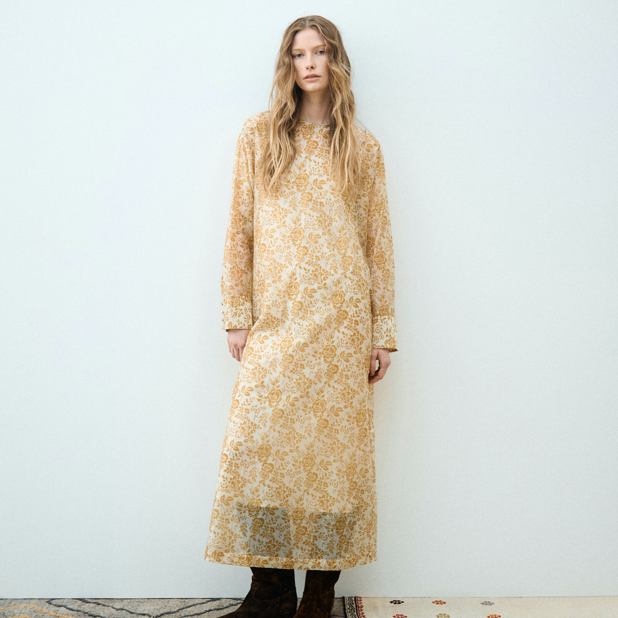 セルロースポリエステルプリント クルーネックワンピース