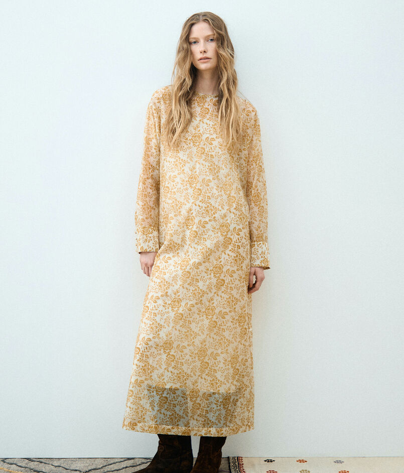 セルロースポリエステルプリント クルーネックワンピース