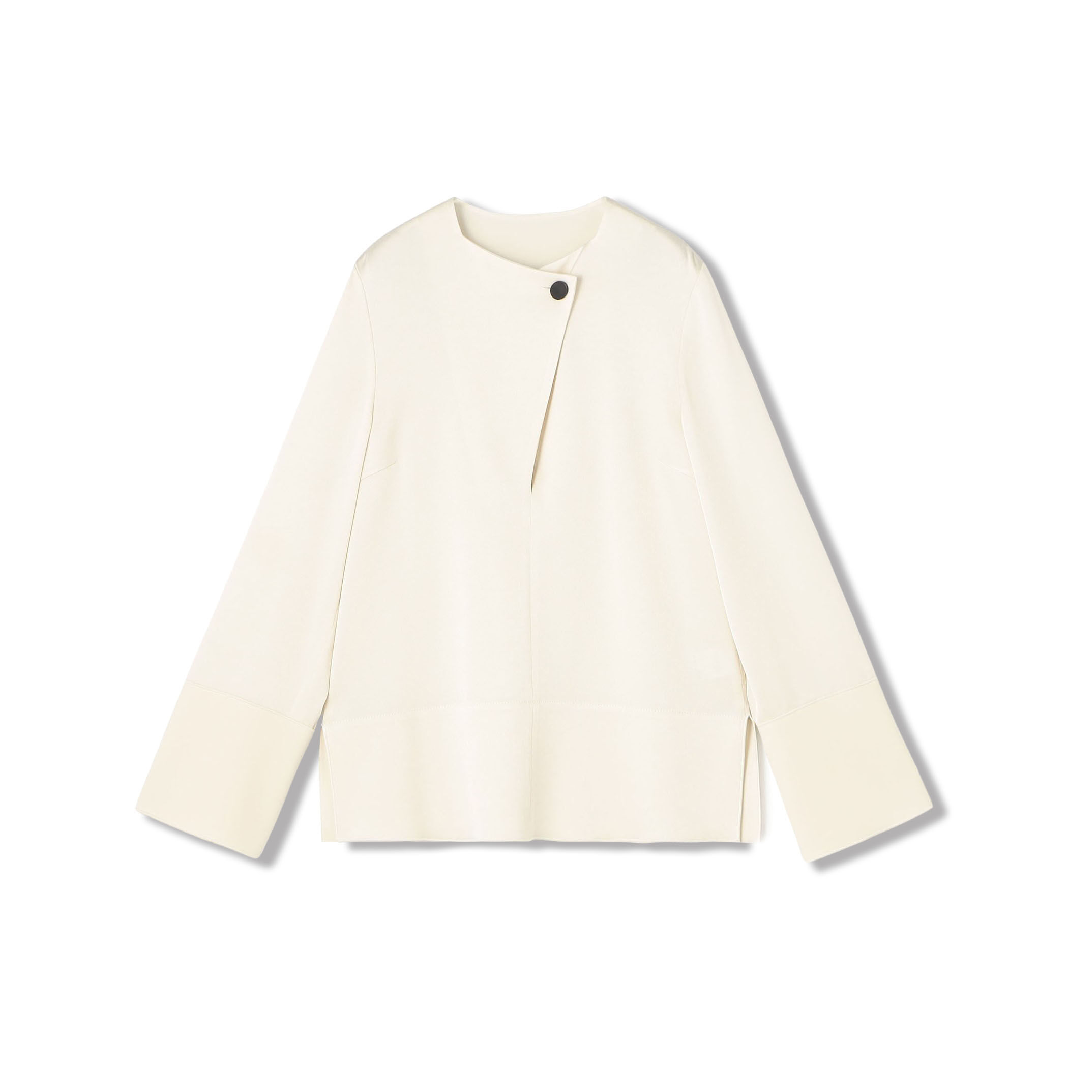 サテンジョーゼット オープンカラーブラウス｜トゥモローランド