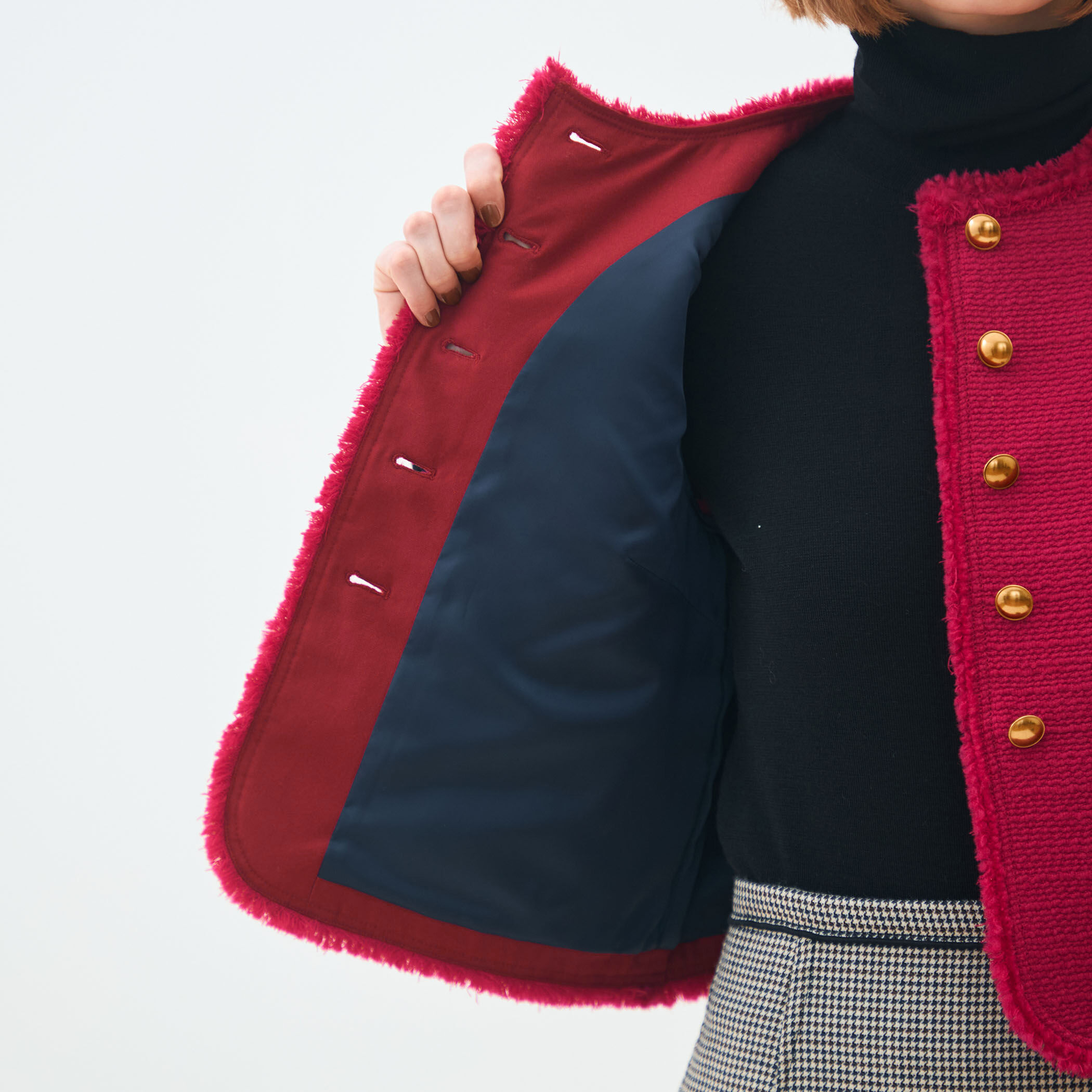 TOMORROWLAND 33,000円キルティングブークレーフリンジジレ セール】 キルティングブークレー フリンジジレ （ベスト