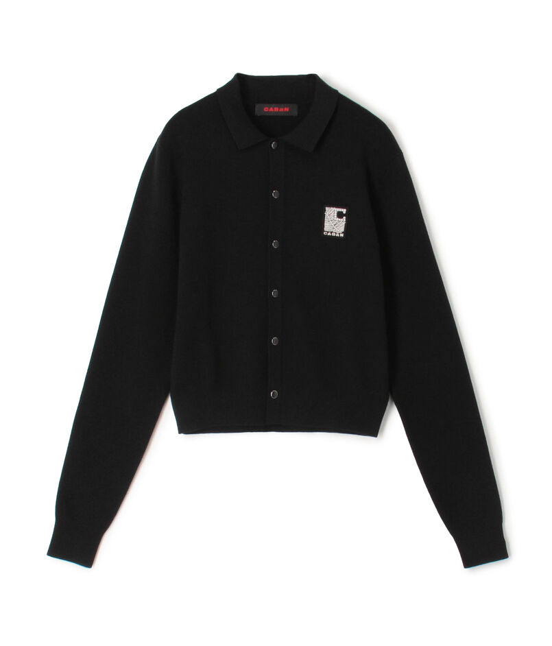 CABaN コットンカシミヤ パールロゴポロカーディガン  