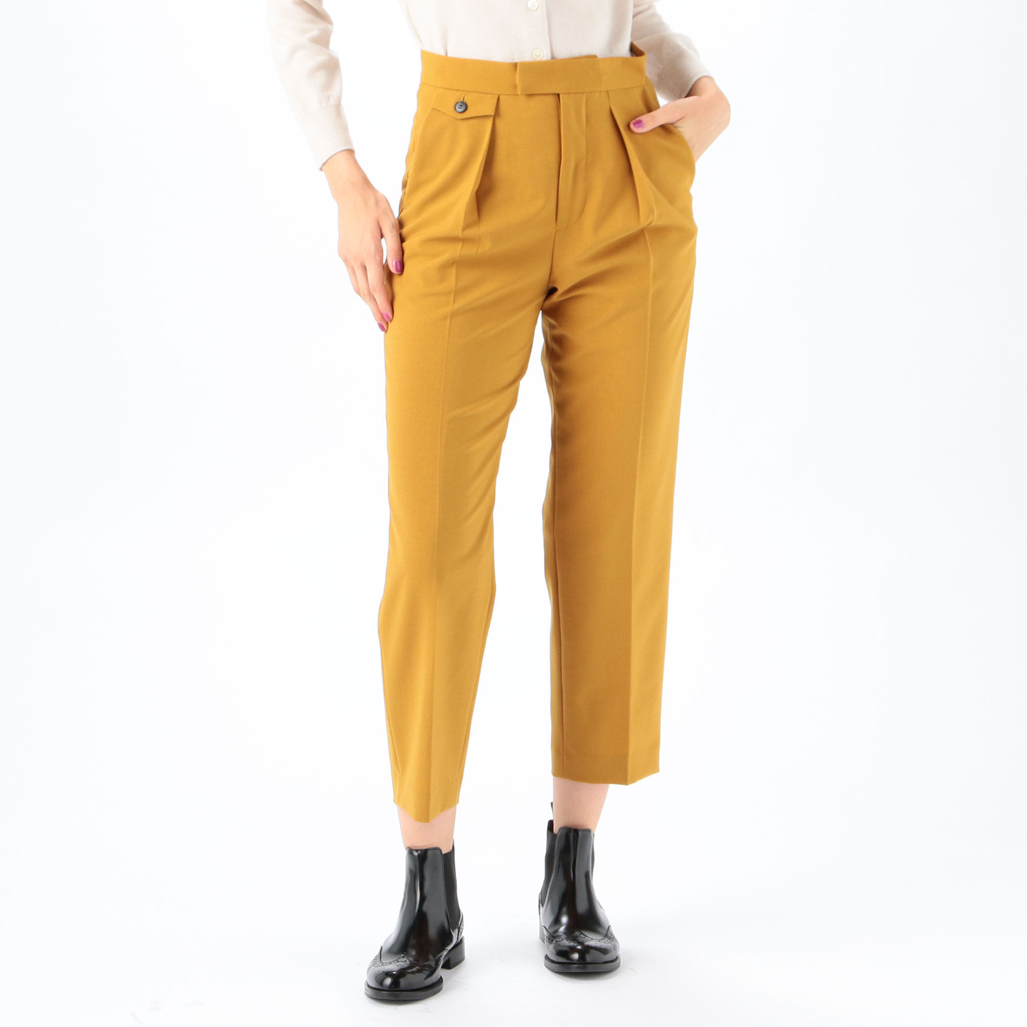 MACPHEE ストレッチポプリン フロントタックテーパードパンツ レディース ストレッチポプリン フロントタックテーパードパンツ