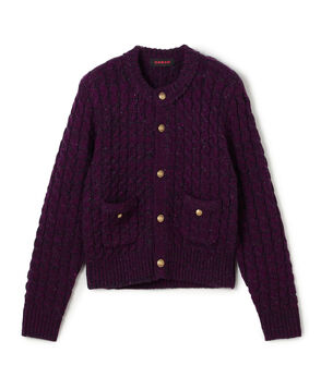 ウールネップ ケーブルニットカーディガン