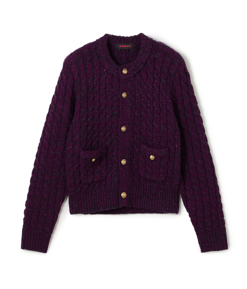 ウールネップ ケーブルニットカーディガン