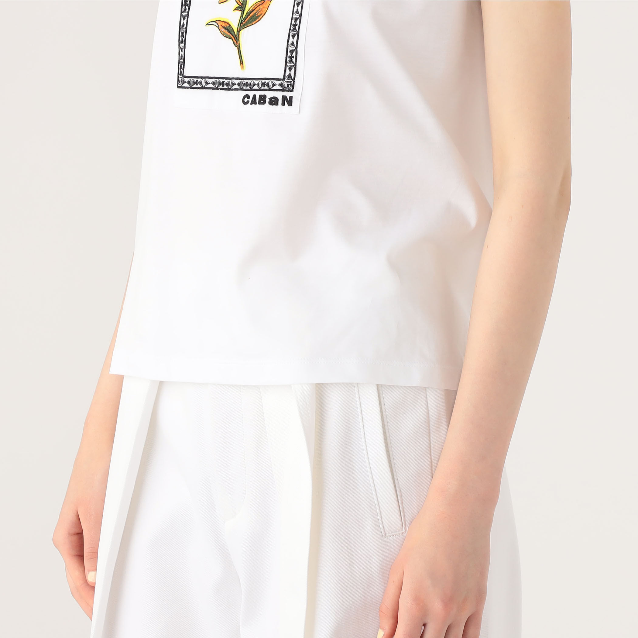 CABaN Tシャツ2枚セット ホワイト S ブラック F CABaN スビンコットン ビンテージフラワーエンブロイダリーT