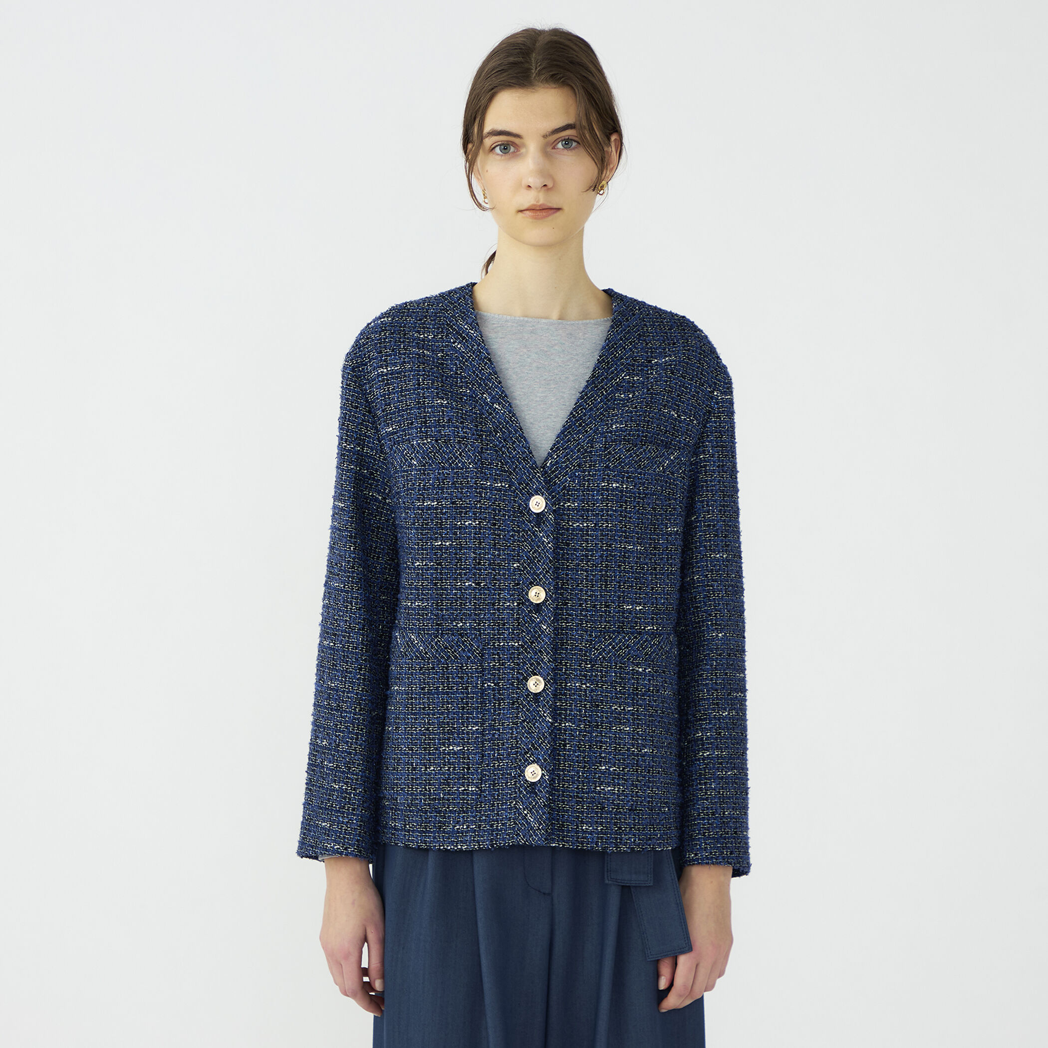 WEB先行予約】エアリーファンシーツイード Vカラージャケット