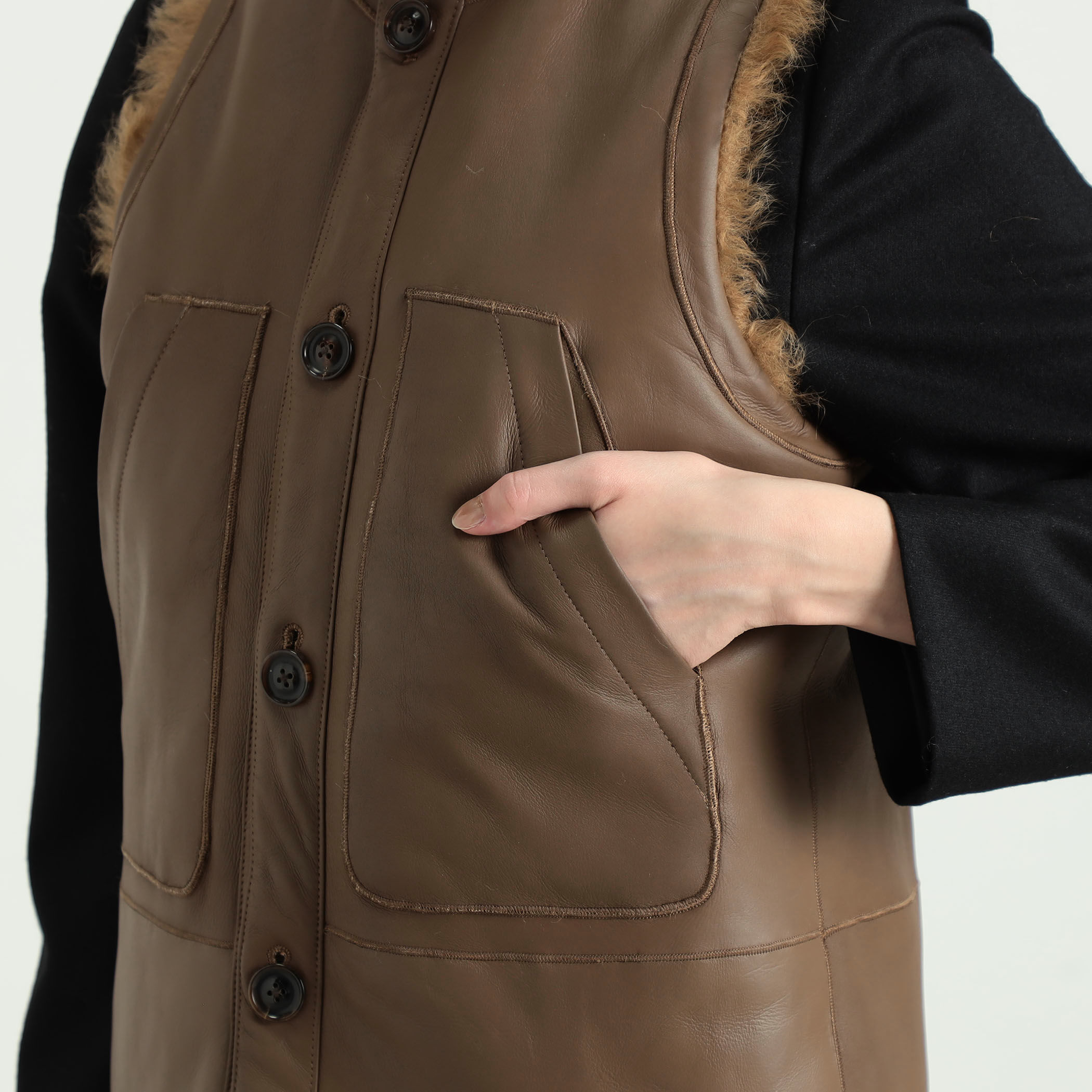 GUSHLOW&COLE ニット切り替えムートンベスト アルパカ GUSHLOW&COLE